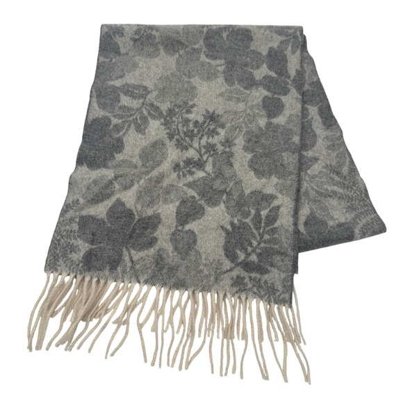 Lord Taylor Scarf 100% Cashmere Floral Print Fringe Women's Gray - Picture 1 of 3